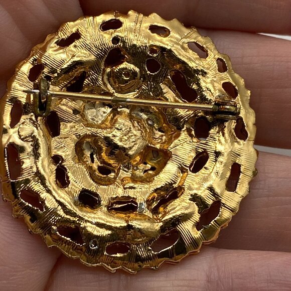 VTG Pink Crystal faux pearl Gold tone brooch pin lapel pin unsigned sparkle - Picture 4 of 5